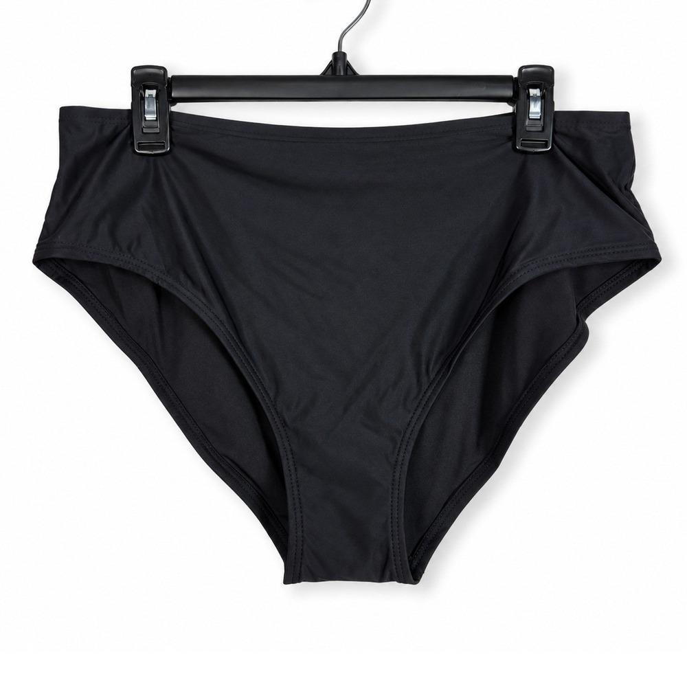DKNY High Waist Bikini Bottom Womens Large Black Solid Swim Brief DIMBS350 Beach